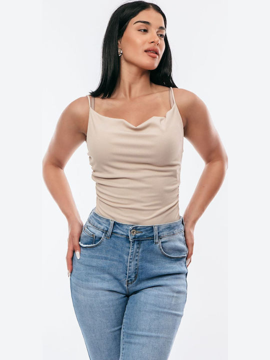 Bodysuit Drapat Bej Mărime Unică
