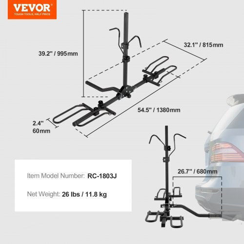 Vevor Car Bike Tow Hitch Rack for 2 Bikes