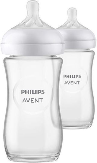 Philips Glass Baby Bottle Anti-Colic with Silicone Teat for 1+ Months White 240ml 2 Pieces