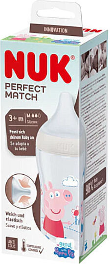 Nuk Πλαστικό Μπιμπερό Perfect Match Κατά των Κολικών με Θηλή Σιλικόνης για 3+ μηνών Λευκό Peppa Pig 260ml