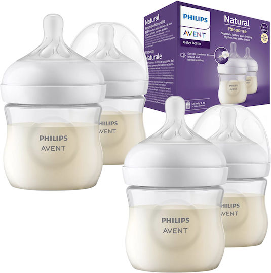 Philips Σετ Πλαστικά Μπιμπερό Natural Response Κατά των Κολικών με Θηλή Σιλικόνης για 0+ μηνών Διάφανο 125ml