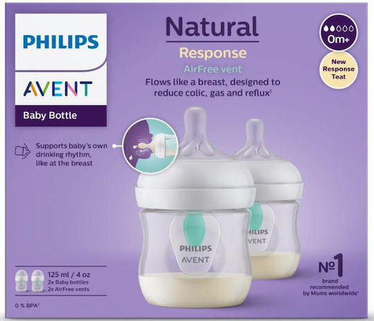 Philips Set Plastic Baby Bottles Natural Response Anti-Colic with Silicone Teat for 0+ Months 125ml 2 Pieces