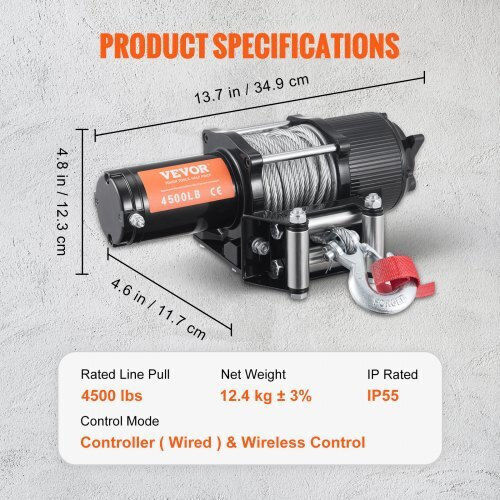 Vevor Ηλεκτρικός Εργάτης Αυτοκινήτου 4x4 12V με Δυνατότητα Έλξης 2045kg