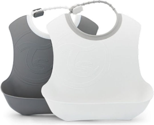 Twistshake Waterproof Bib Plastic with Button & Pocket Grey / White 2pcs