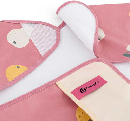 Petite & Mars Bavetă material textil cu autocolant & Buzunar Roz pentru 24 m+