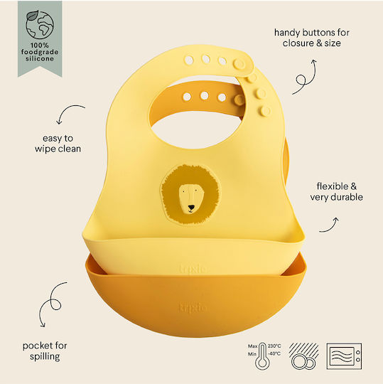 Trixie Mr Lion Waterproof Лигавник Силикон с бутон & Джоб Жълта за 6 за електронен магазин в категорията "Гризалки и облекчение при изрязване на зъби" 2бр