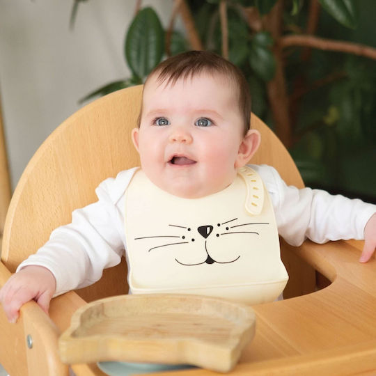 Trois Kilos Sept Waterproof Bib Silicone with Button & Pocket Beige for 4 m+