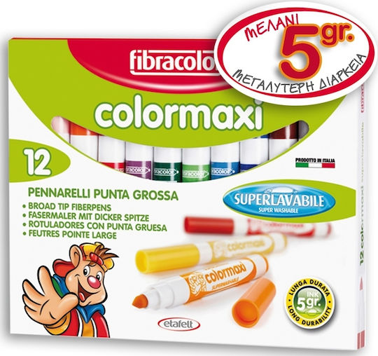 Fibracolor Colormaxi Μαρκαδόροι Ζωγραφικής 6mm Χονδροί, Πλενόμενοι Σετ 12 χρώματα