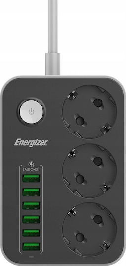 Energizer Захранваща Лента 4 Гнезда с USB-A Превключвател и Кабел 2м