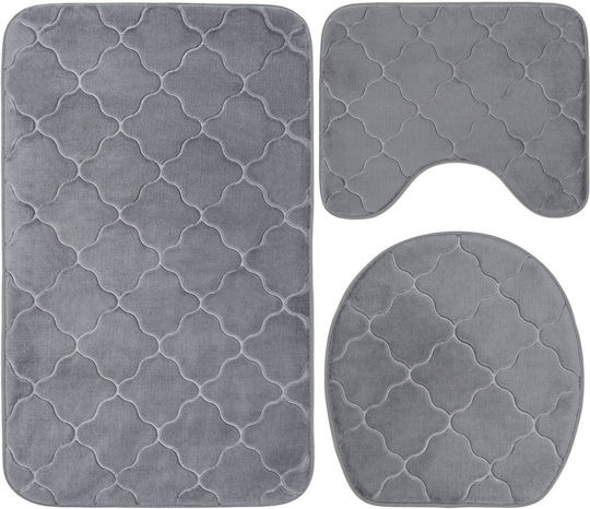Non-Slip Bath Mats Set Microfiber Toilet GreyRug2 Gray 3pcs