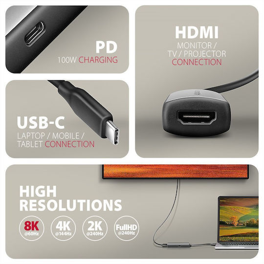 Axagon Konverter USB-C / HDMI / DisplayPort / Thunderbolt männlich zu HDMI weiblich 1Stück