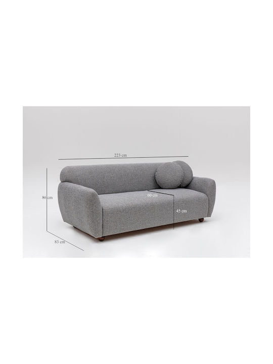 Eddy Τριθέσιος Καναπές Light Grey 223x83x86εκ.