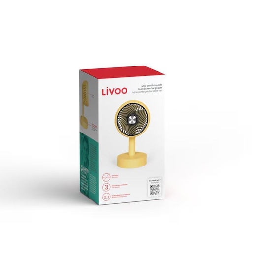Livoo Tea310j Ventilator Mini Reîncărcabil de Birou 3 Viteze Diametru 7,5cm Baterie 500 mAh Autonomie 2h Galben