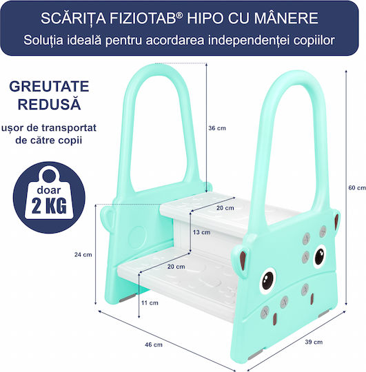 Fiziotab Mâner Scaun Booster Pentru Copii Două Niveluri Suprafață Antiderapantă Baie Bucătărie Hipoalergenic Turcoaz Albastru