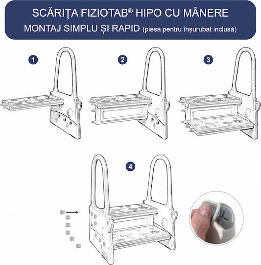 Fiziotab Scăunele Trepte Pentru Copii Mâner Două Niveluri Suprafață Antiderapantă Baie Bucătărie Hipo Gri