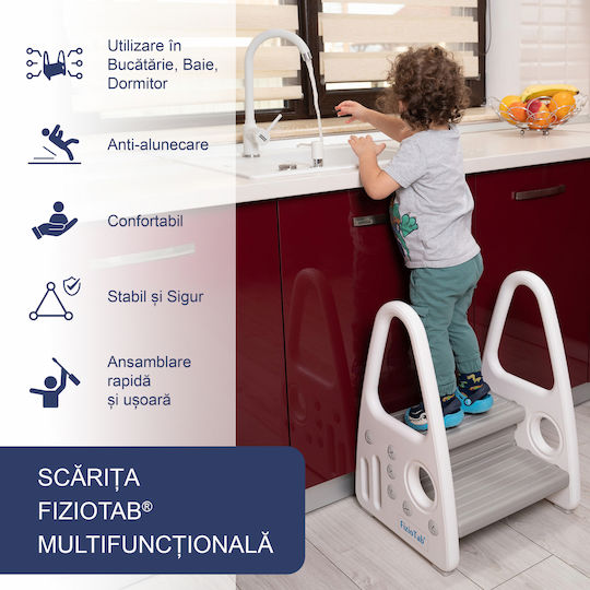 Mânere Scaunele Trepte Pentru Copii Fiziotab Tip Două Trepte Suprafață Antiderapantă Alb Gri