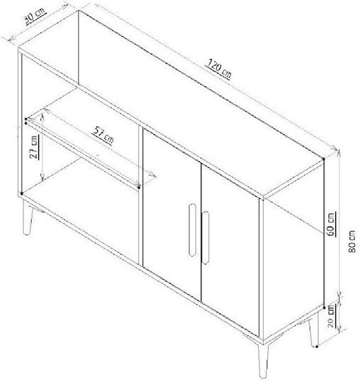 Μπουφές Ansel Ξύλινος White-gold 120x30x80cm