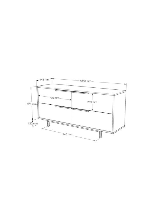 Μπουφές από Ξύλο & Μέταλλο Walnut 160x44.5x74.3cm