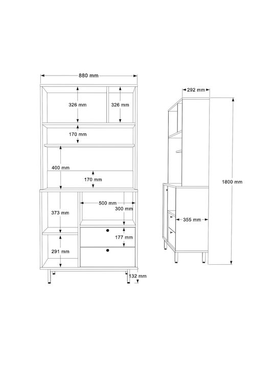 Μπουφές από Ξύλο & Μέταλλο Oak-white 88x35.5x180cm