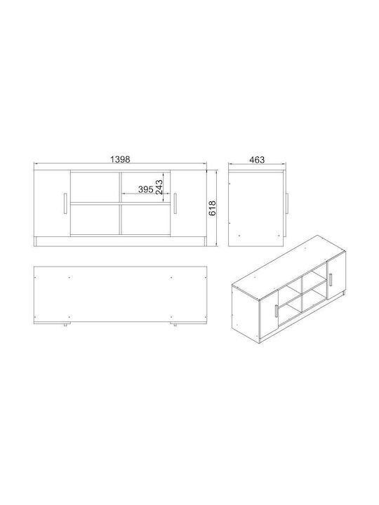 Sideboard Wooden Oak-black 139.8x46.3x61.8cm