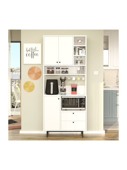 Sideboard White made of Wood & Metal White 88x35.5x205cm