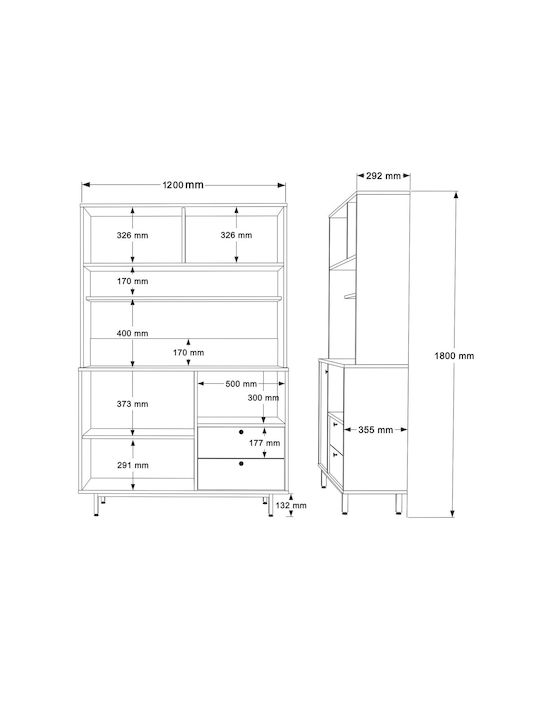 Μπουφές White από Ξύλο & Μέταλλο White 120x35.5x180cm