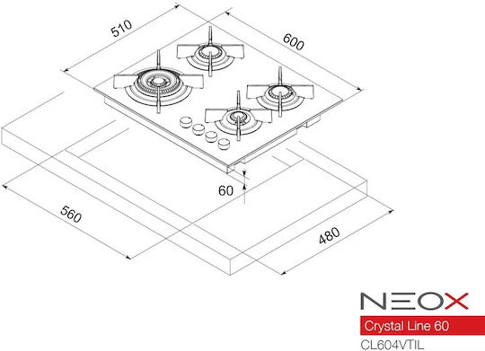 Neox Plită pe Gaz Autonom 59x50.8εκ.