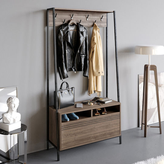 Devin Έπιπλο Εισόδου με Παπουτσοθήκη Walnut-black 94x35.3x180εκ.