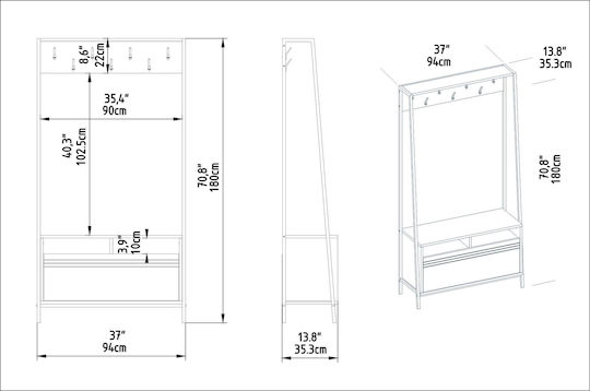 Devin Έπιπλο Εισόδου με Παπουτσοθήκη Walnut-black 94x35.3x180εκ.