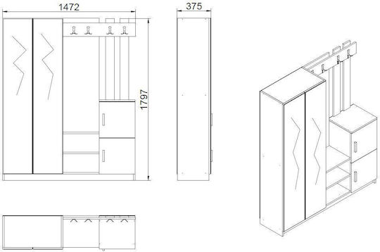Eingangsmöbel mit Schuhschrank White 147.2x37.5x179.7cm