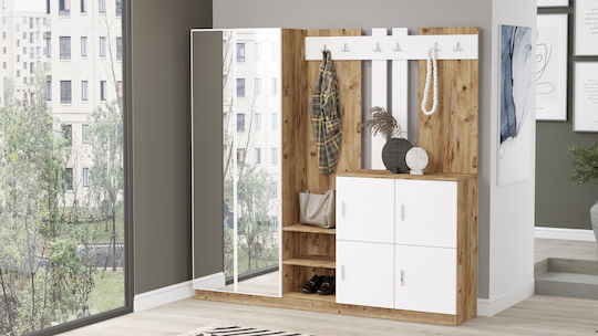 Мебел За Антре с Шкаф за Обувки Pine-бял 187.2x37.5x180см