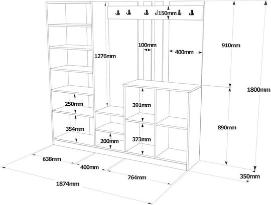 Мебел За Антре с Шкаф за Обувки Pine-бял 187.2x37.5x180см