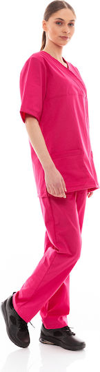 IdealPress Scrub Unisex Σετ Ιατρικό Παντελόνι και Μπλούζα Φούξια από Βαμβάκι και Πολυεστέρα