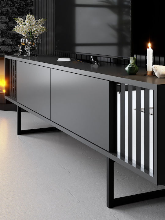 Chrome Line Living Room TV Unit Anthracite-black L180xW30xH48cm