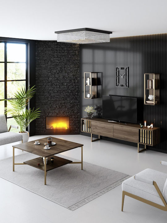 Gold Line Living Room TV Unit Walnut-black L180xW30xH48cm