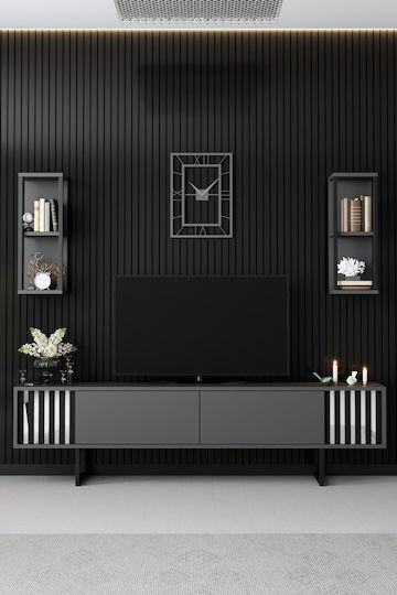 Unitate TV pentru sufragerie Chrome Line Anthracite-black L180xA30xÎ48cm