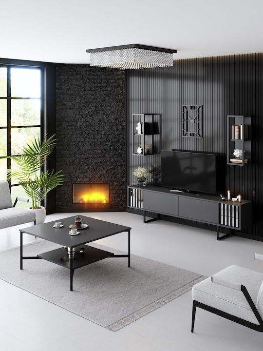Chrome Line Living Room TV Unit Anthracite-black L180xW30xH48cm