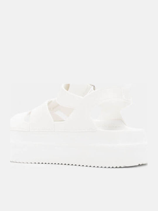 Sandale Casual Damă Flatforme Albe