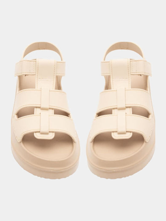 Flache Sandalen für Damen Flatforms in Beige Farbe