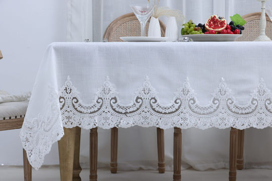 Liolios Home Τραπεζομάντηλο Λινό με Κέντημα Pls-7b027 White 160x220εκ.