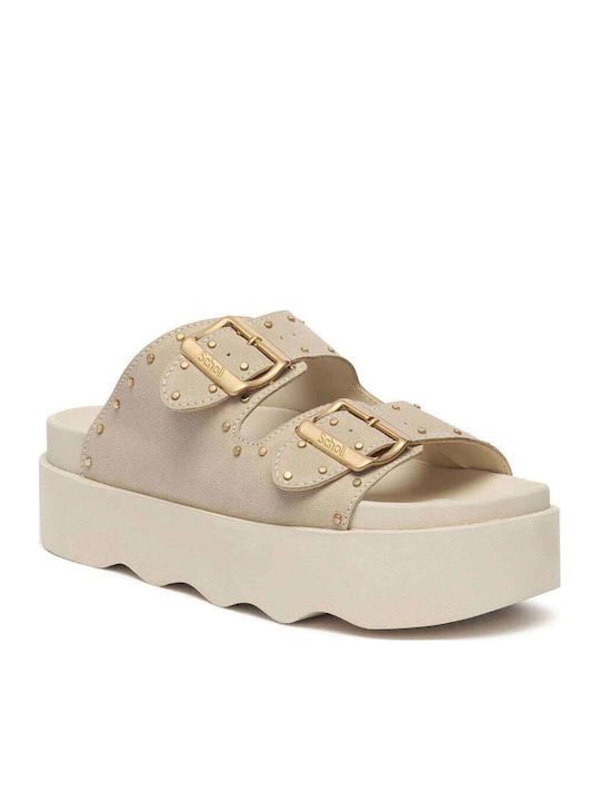 Leather Women's Flat Sandals Anatomic in Beige Color
