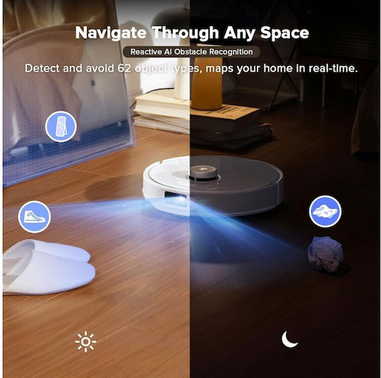 Roborock Qrevo Curv Robot Vacuum Cleaner with Laser Mapping & 18500Pa Suction Power White