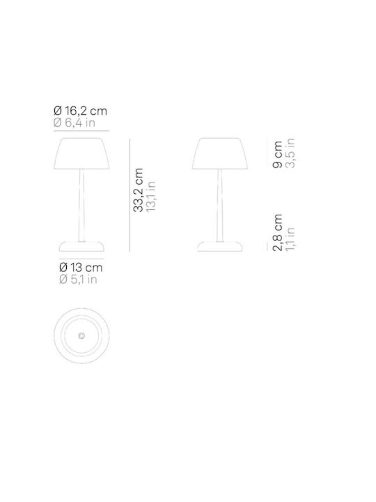 Zafferano Metall Tischlampe LED mit Weiß Schirm und Basis