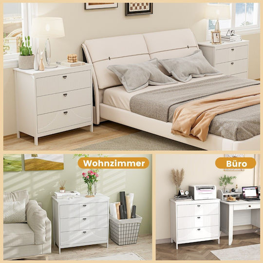 Wooden Chest of Drawers with 3 Drawers White 80x40x79cm