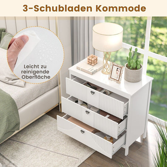 Wooden Chest of Drawers with 3 Drawers White 80x40x79cm