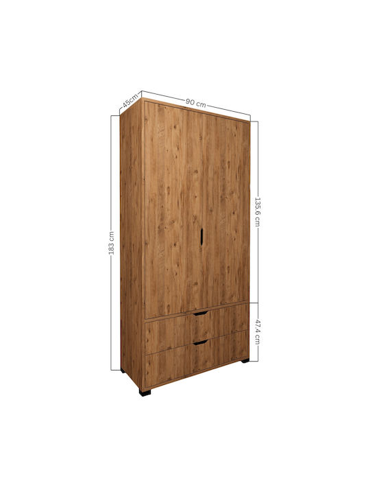 Atlas Δίφυλλη Ντουλάπα Pine 90x45x183cm