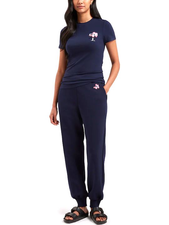 Women's Athletic T-shirt Floral White- Blue- Pink