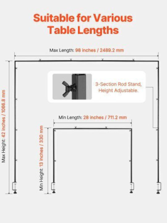 Vevor 2pcs Over Table Rod Stand Arch Frame 28-98 In L Adjustable Clamp Décor