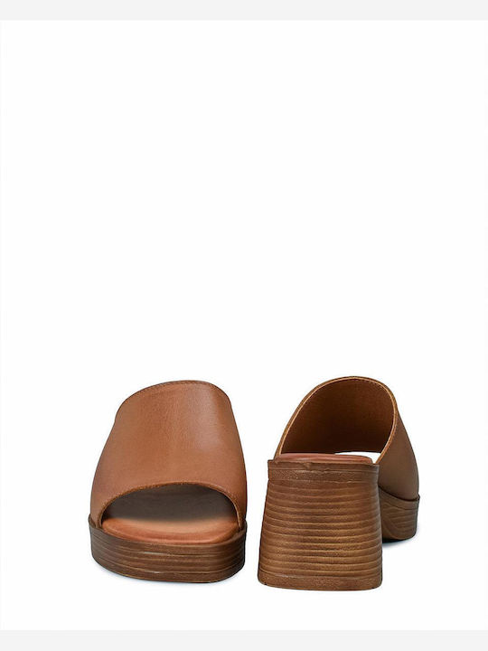 Mules with Heel in Tabac Brown Color