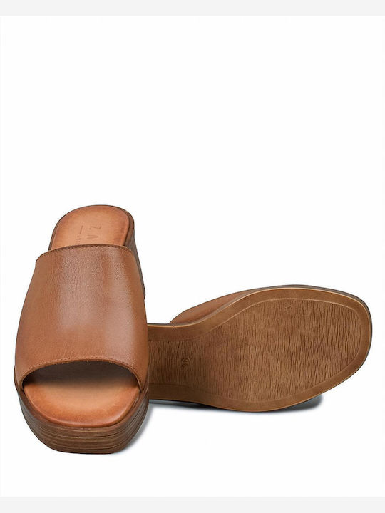 Mules with Heel in Tabac Brown Color